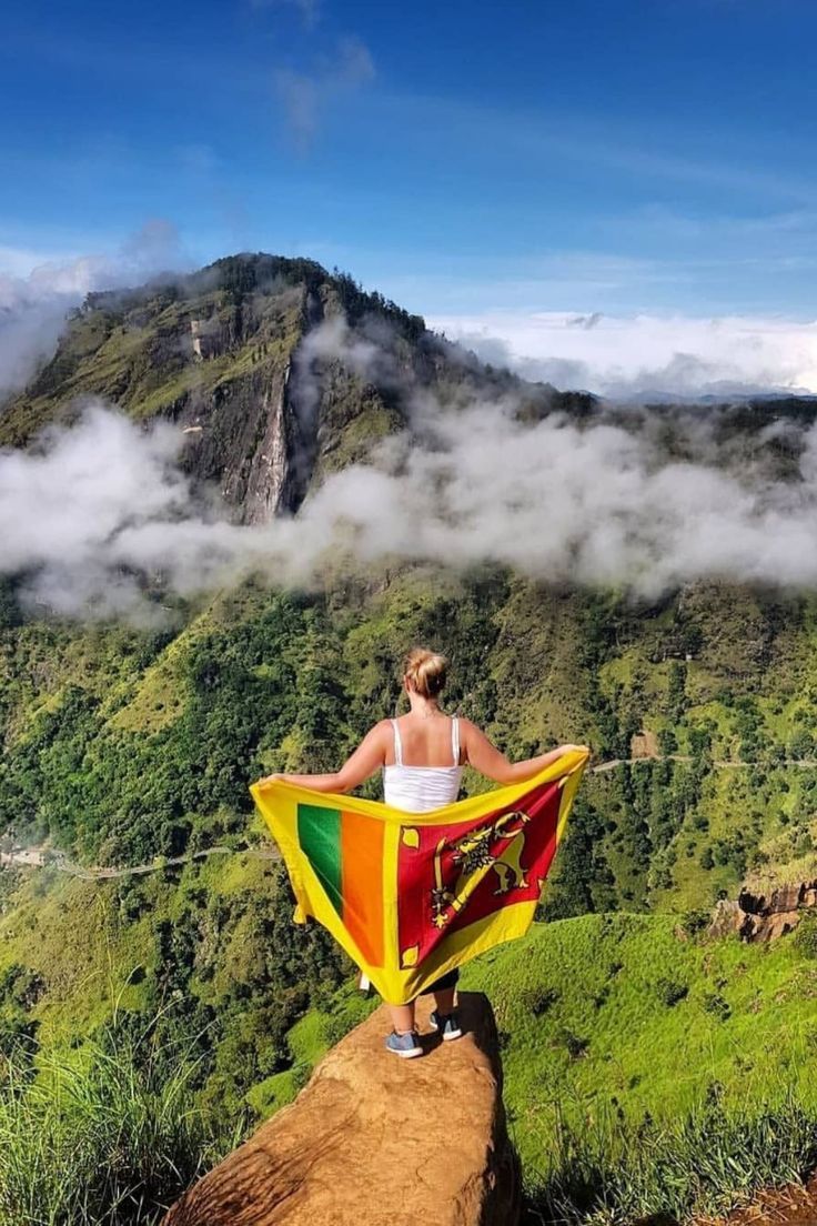 Hiking Adventure at Ella Rock with Sri Lankan Flag